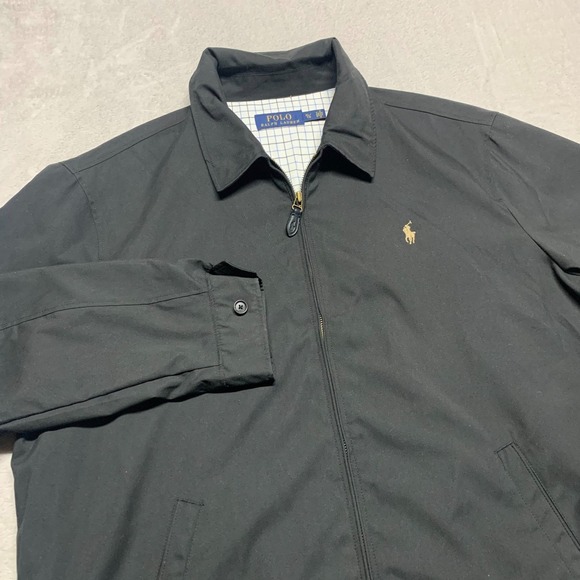 Polo Ralph Lauren Jacket Mens XL Harrington Full Zip Coat‎ Black Plaid Lined